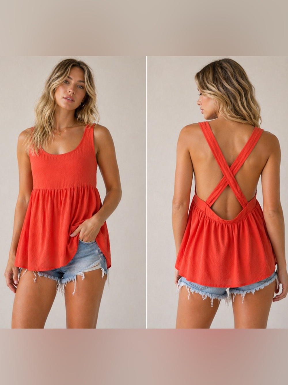 Saltwater Luxe Modal Coral Babydoll Tank Open Back Size S NWT